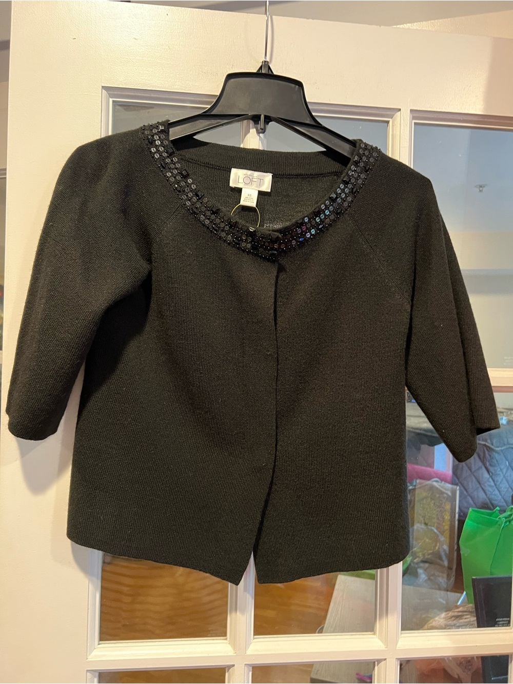 LOFT Black Beaded Cropped Jacket